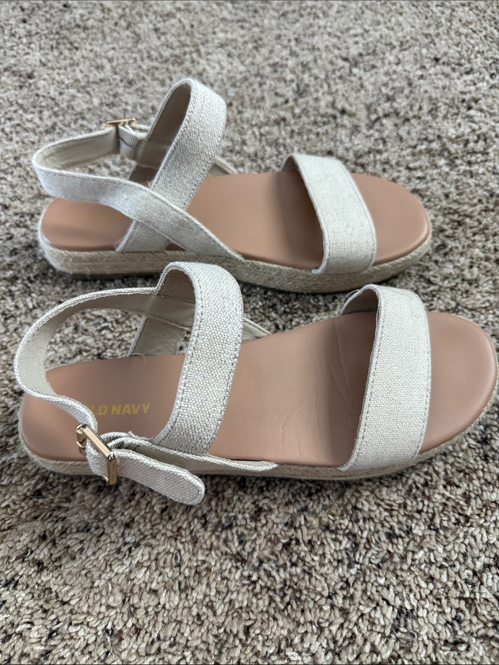 Old Navy Cream Linen Strap Sandals with Tan Footbed - Picture 2 of 4